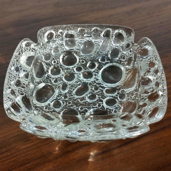 Ash Tray Blenko Clear Bubble Art Glass Candle Holders Set 2 - Picture 9 of 9